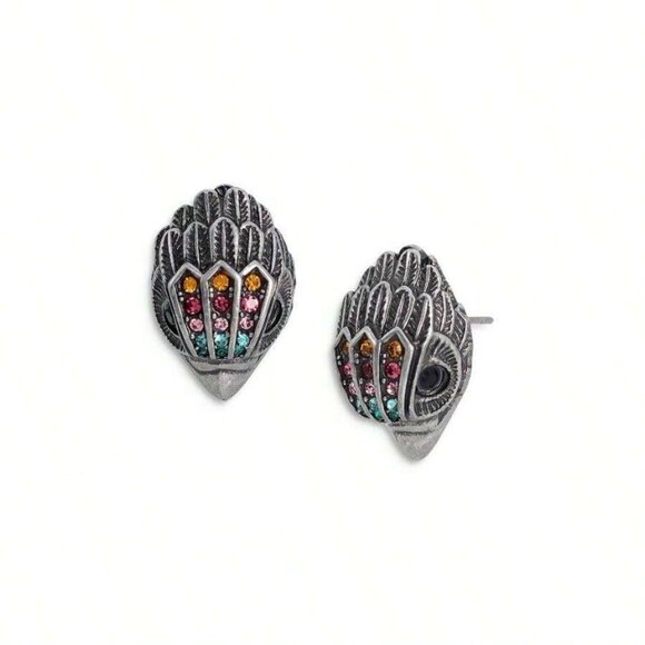NEW! Multicolor Rhinestone Silver Eagle Head Statement Fashion Stud Earrings 🐦 - Picture 1 of 2